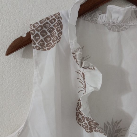 Beautiful L Summer Sleeveless Ruffle Trim Pineapple Print in Taupe on White - Picture 6 of 8